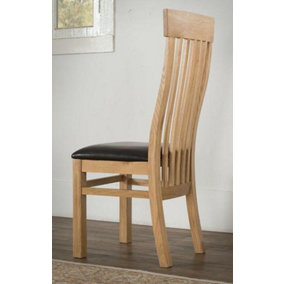 Sienna Pair of Valencia Dining Chairs - PU Seat - D45 x W49 x H107 cm - Oak