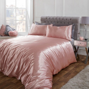 Sienna Plain Satin Duvet Cover with Pillowcases Bedding Set, Blush - King