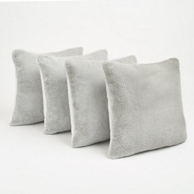 Sienna Plush Faux Fur 4 Pack of Cushion Covers Soft Fleece, 18" x 18" - Silver