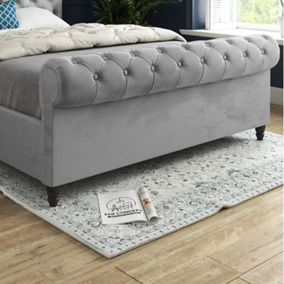 Sienna Sleigh Upholstered Soft Velvet Grey Bed Frame