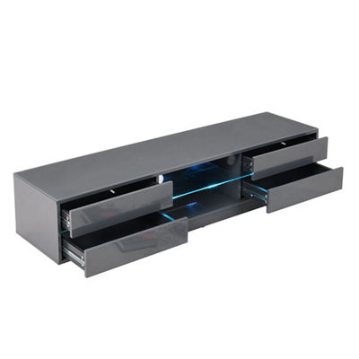 Sienna TV Stand With Storage for Living Room and Bedroom, 1600 Wide, LED Lighting, Media Storage, Grey High Gloss Finish