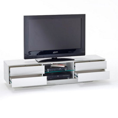 Sienna TV Stand With Storage for Living Room and Bedroom, 1600 Wide, LED Lighting, Media Storage, White High Gloss Finish