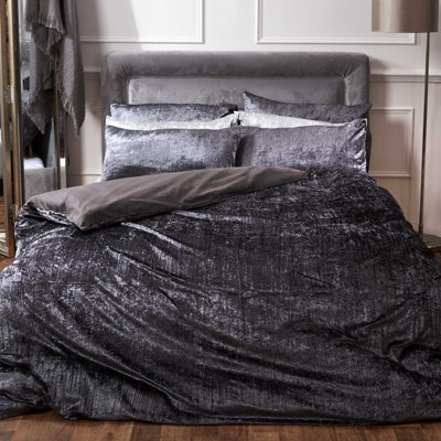 Sienna Valencia Crinkle Velvet Duvet Cover with Pillow Case, Charcoal - Single