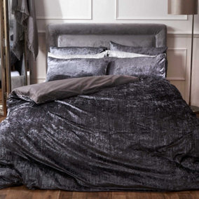 Sienna Valencia Crinkle Velvet Duvet Cover with Pillow Case, Charcoal, Superking