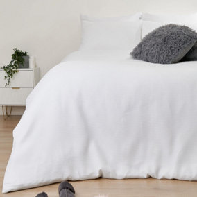 Sienna Waffle Weave Duvet Cover With Pillowcase Bedding Set, White - Superking