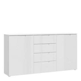 Sienna Wide Chest of 4 Drawers and 2 Doors in White/White High Gloss