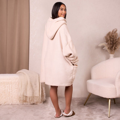 Sienna Zip Up Oversized Sherpa Fleece Hoodie Blanket Sweatshirt Jumper Natural