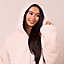 Sienna Zip Up Oversized Sherpa Fleece Hoodie Blanket Sweatshirt Jumper - Natural