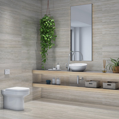 Sierra Matt Ceramic Beige Stone Travertine Wall Tile, Box of 15, (L)900mm (W)300mm