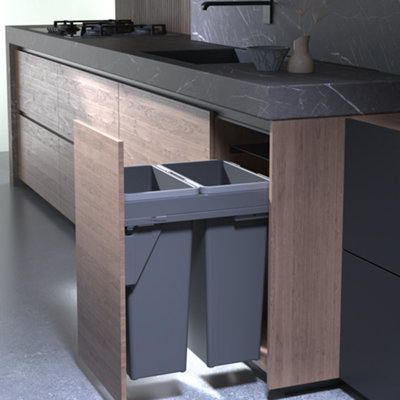 SIGE 70L Under-Counter Pull-Out Waste Bin, 2 x 35L Removable Bins, Soft ...