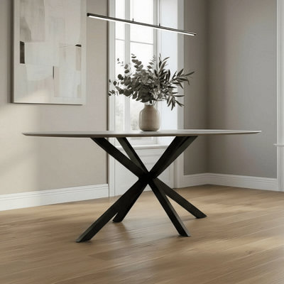 Sigma 160cm Modern Grey Dining Table with Black Crossed Metal Legs