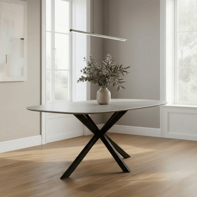 Sigma 160cm Modern Grey Dining Table with Black Crossed Metal Legs