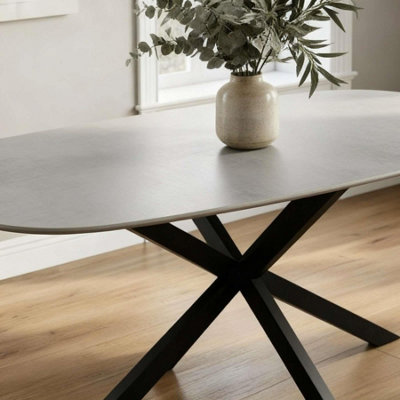 Sigma 160cm Modern Grey Dining Table with Black Crossed Metal Legs
