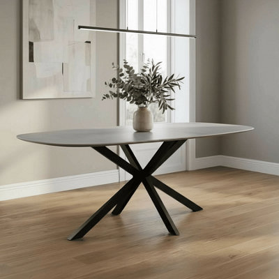 Sigma 200cm Modern Grey Dining Table with Black Crossed Metal Legs