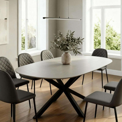 Sigma 200cm Modern Grey Dining Table with Black Crossed Metal Legs