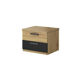 Sigma 22 Bedside Table in Oak Artisan & Black Matt - W460mm H370mm D400mm, Compact and Contemporary