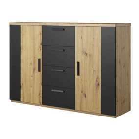 Sigma 26 Sideboard Cabinet in Oak Artisan & Black Matt - W1320mm H940mm D400mm, Sleek and Functional