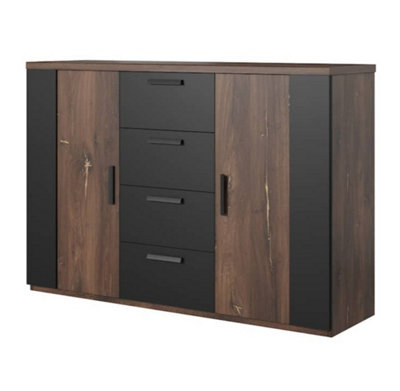 Sigma 26 Sideboard Cabinet in Oak Flagstaff & Black Matt - W1320mm H940mm D400mm, Modern Storage