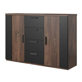 Sigma 26 Sideboard Cabinet in Oak Flagstaff & Black Matt - W1320mm H940mm D400mm, Modern Storage