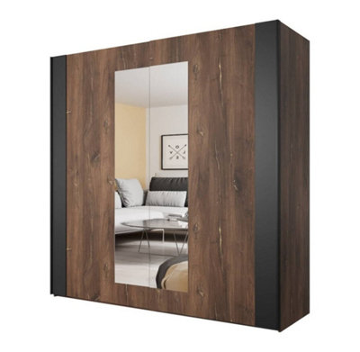 Sigma Sliding Door Wardrobe in Oak Flagstaff & Black Matt - W2000mm H2130mm D640mm, Rustic Elegance