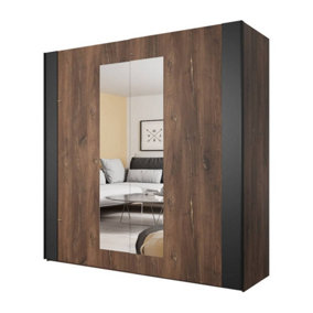 Sigma Sliding Door Wardrobe in Oak Flagstaff & Black Matt - W2000mm H2130mm D640mm, Rustic Elegance