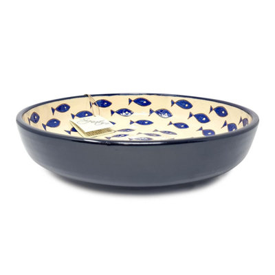 Signature Blue & White Fish Hand Painted Ceramic Kitchen Dining Bowl (Diam) 23cm
