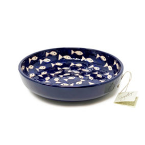 Signature Blue & White Fish Hand Painted Ceramic Kitchen Dining Large Bowl (Diam) 27cm