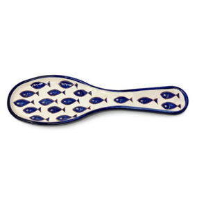 Signature Blue & White Fish Hand Painted Ceramic Utensil Spoon Rest (L) 28cm