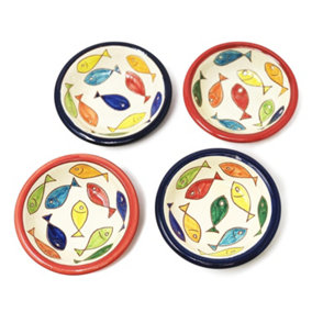Signature Coloured Fish Hand Painted Ceramic Set of 4 Mixed Tapas Bowls (Diam) 10cm