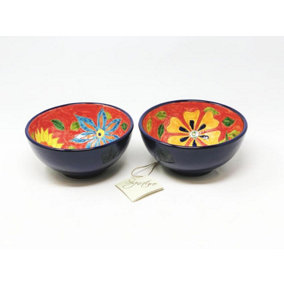 Signature Flowers Hand Painted Ceramic Kitchen Dining Set of 2 Appetiser Bowls (Diam) 15cm