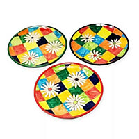 Signature Flowers Hand Painted Ceramic Kitchen Dining Set of 3 Small Serving Plates (Diam) 20cm