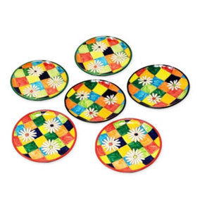 Signature Flowers Hand Painted Ceramic Kitchen Dining Set of 6 Small Serving Plates (Diam) 20cm