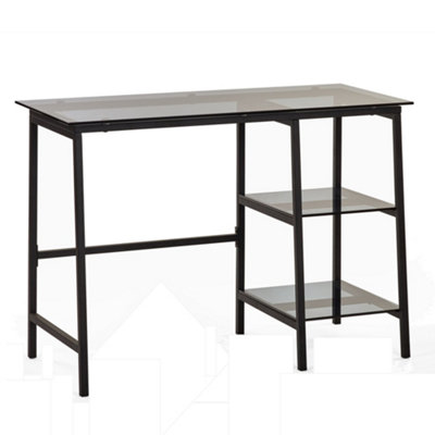 Signature Halston Desk in Smoked Glass and Black