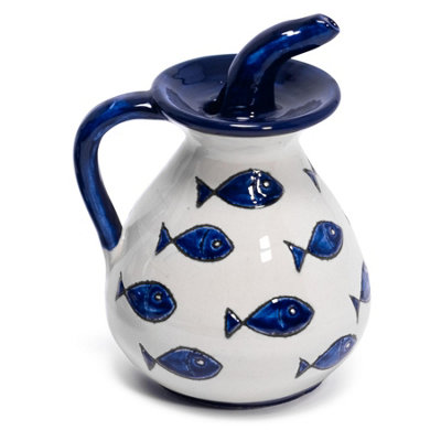 Signature Hand Painted Blue Fish Ceramic Kitchen Dining Fluted Pourer ...