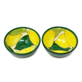 Signature Lemons Hand Painted Ceramic Kitchen Dining Set of 2 Appetiser Bowls (Diam) 15cm