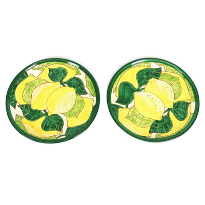 Signature Lemons Hand Painted Ceramic Kitchen Dining Set of 2 Small Plates (Diam) 20cm