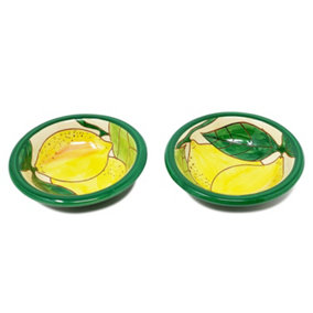 Signature Lemons Hand Painted Ceramic Kitchen Dining Set of 2 Tapas Bowls (Diam) 12cm
