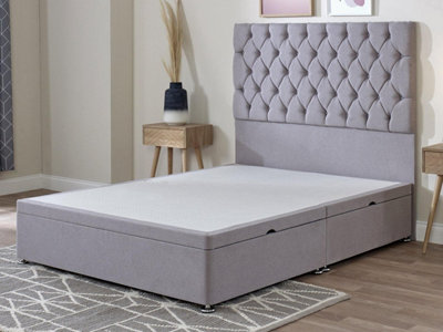 Signature Ottoman Storage Side Lift Divan Bed Base Only 4FT6 Double - Wool Clay