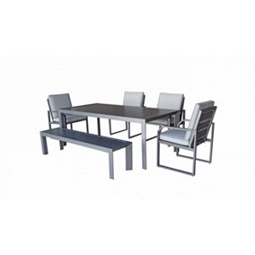 Signature Weave Alarna Rectangular Aluminium Dining Table Bench & 4 Chairs Grey