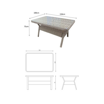Signature Weave Alexandra Wicker Rectangular 6 Seater Dining Table Grey