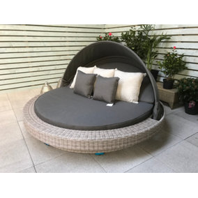 Signature Weave Madison Wicker Garden Large Day Bed Sun Lounger Canopy Grey