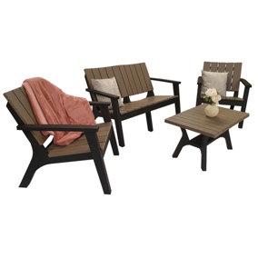 Signature Weave Polly 4 Seater Sofa Arm Chair Coffee Table Set Black Grey
