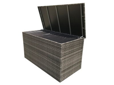Signature Weave Wicker Large Cushion Box Garden Storage Chest Grey 172x84x90cm