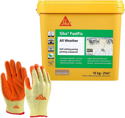 Sika FastFix All Weather Quick Dry Self-Setting Paving Jointing Compound, Dark Buff 15 kg 21 sq m with Free Gloves - PERFECTONISH