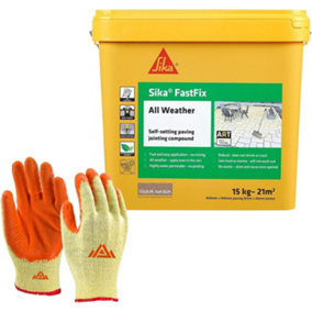 Sika FastFix All Weather Quick Dry Self-Setting Paving Jointing Compound, Dark Buff 15 kg 21 sq m with Free Gloves - PERFECTONISH