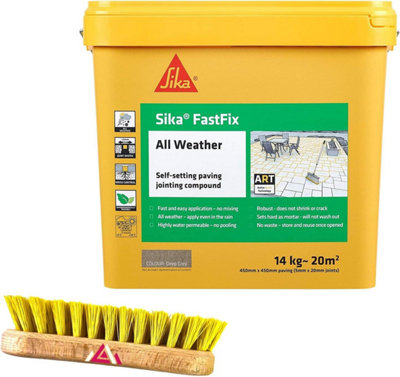 Sika FastFix All Weather Self-Setting Paving Jointing Compound, Deep Grey 14 kg 20 sq m with FREE Scrub - Perfectonish