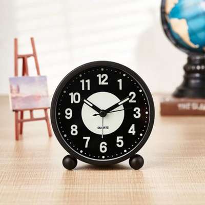 Black Silent Bedside Alarm Clock Non Ticking With Night Light Bedroom