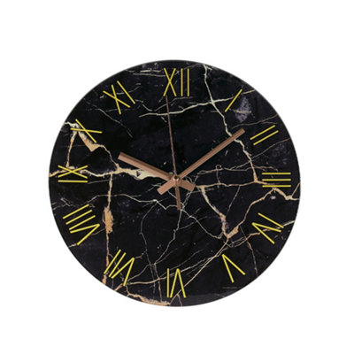 Silent Wall Clock Black Marble Texture Round Wall Clock For Kitchen Home