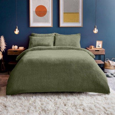 SILENTNIGHT TEDDY FLEECE DUVET SET SAGE DOUBLE at B Q