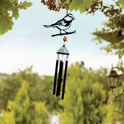 Silhouette Blue Tit Wind Chime - Black - Black powder coated - 58 cm x ...